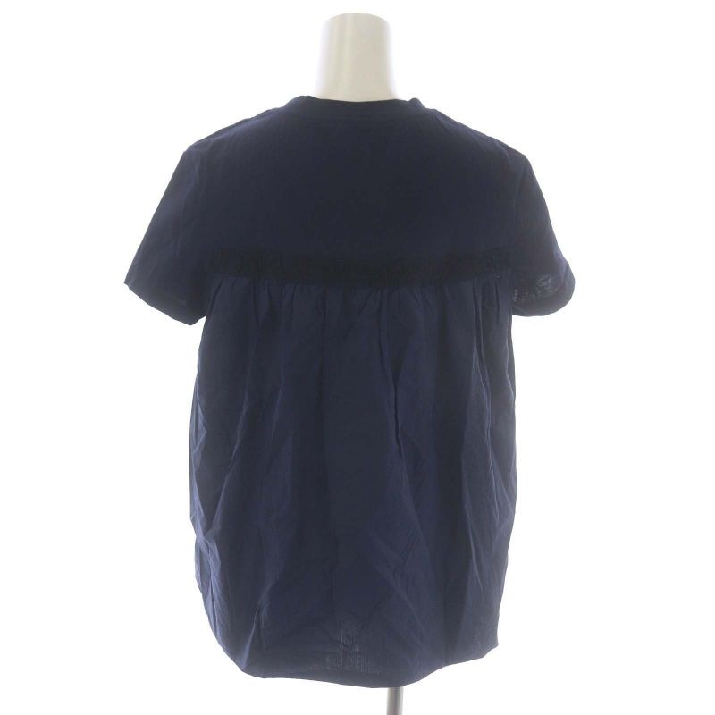 モンクレール 切替 シルク コットン トップス 半袖 ネイビー モンクレール MONCLER T-SHIRT バック切替 フレアTシャツ