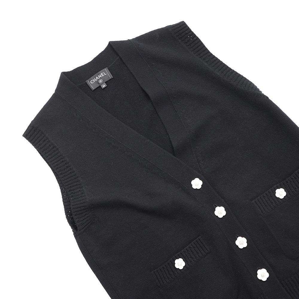 シャネル ベスト カメリアボタン カシミヤ ニットベスト レディース  