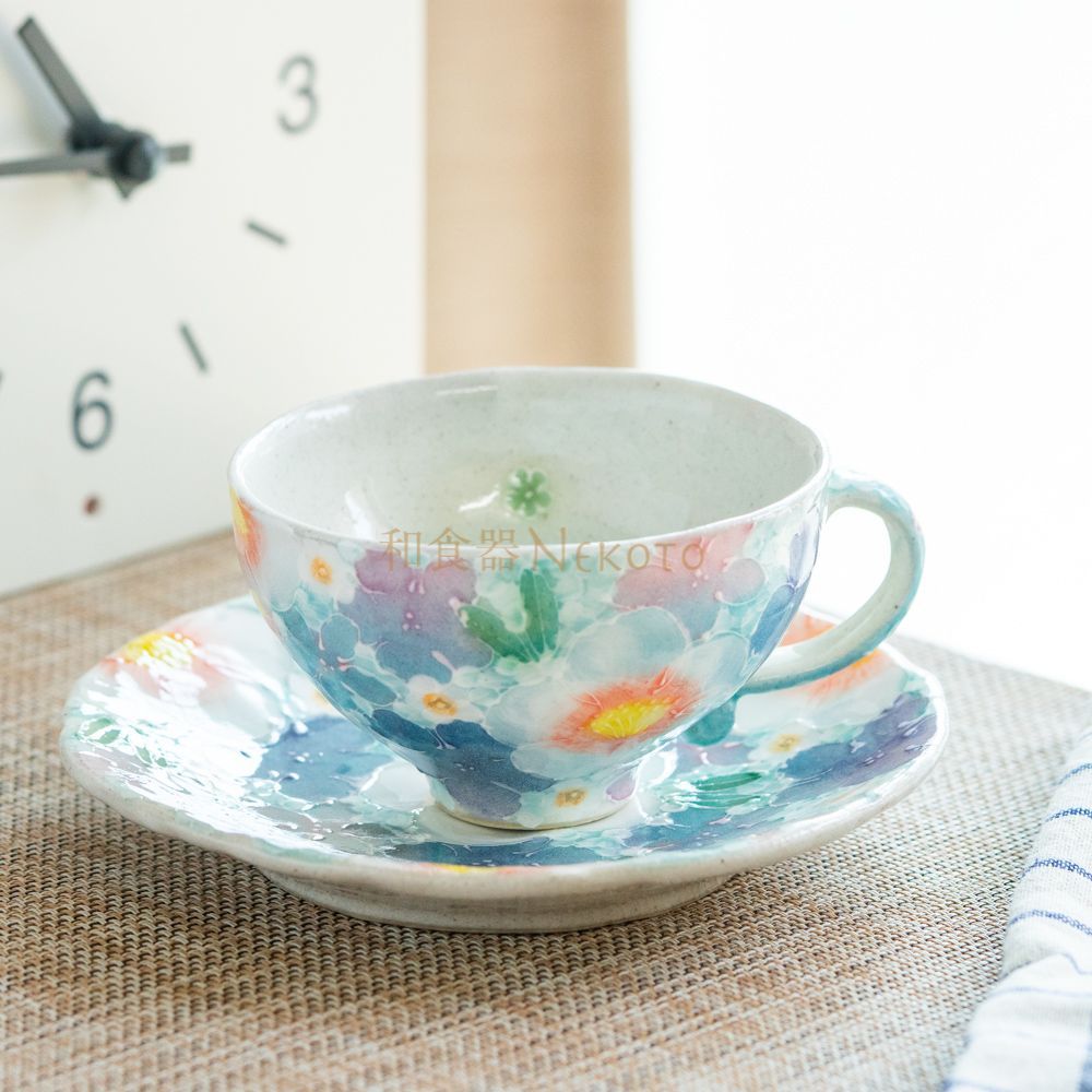 新品ゆずりは工房＊間取紅花 コーヒー碗皿＊碗皿カップ ソーサ