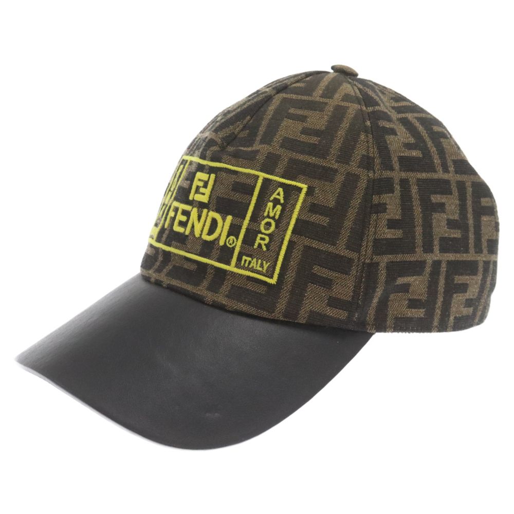 FENDI (フェンディ) FF柄 キャンバス ベースボールキャップ 帽子 ブラウン/ブラック FXQ768 A88I TU