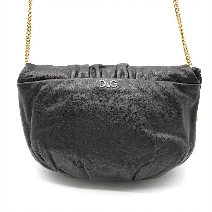 美品 DOLCE&amp;GABBANA ドルチェアンドガッバーナ レザー ブラック チェーン ショルダー バッグ 斜め掛け レディース ブランド かばん k5387 美品 DOLCE&GABBANA ドルチェアンドガッバーナ レザー ブラック