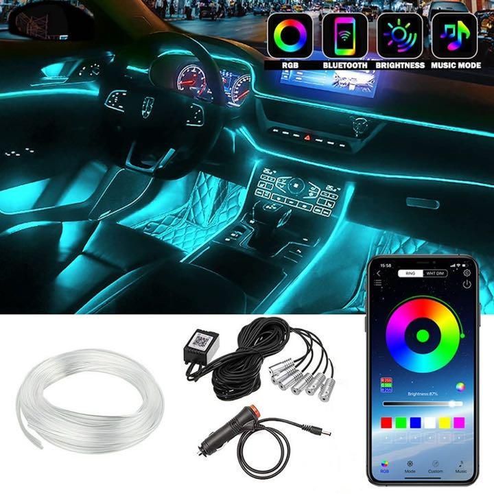 車 汎用 LED アンビエントライト6in1 リブ付きチューブ 8m