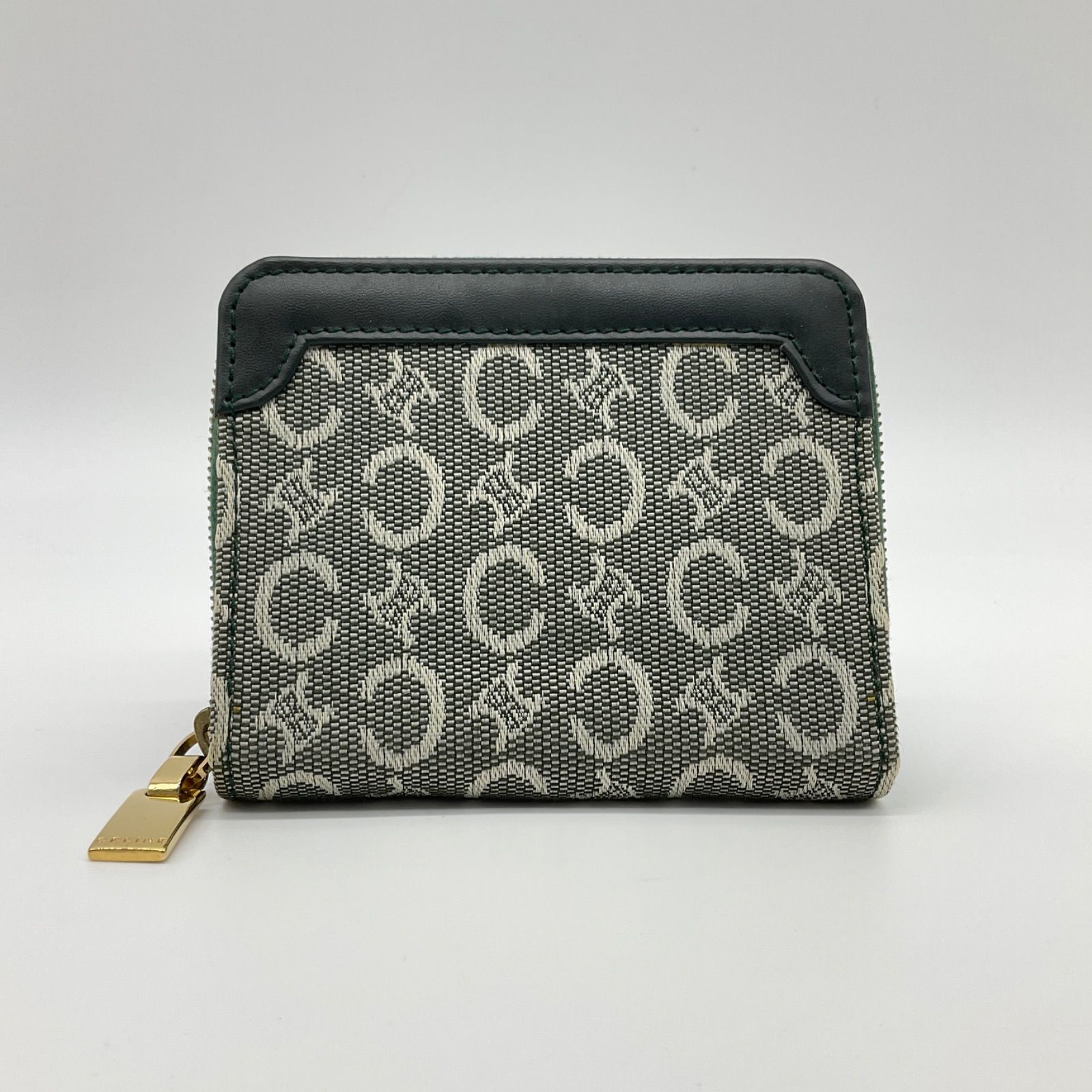 CELINE セリーヌ コインケース Cマカダム柄 グリーン キャンバス レザー ゴールド金具 ラウンドジップ 小銭入れ ABランク 3_75