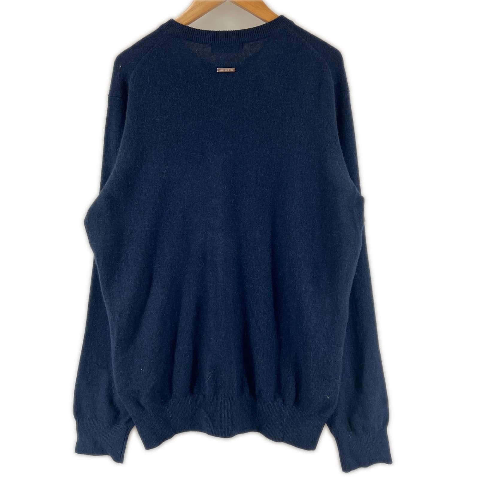 美品 Ampasy アンパスィ ブランドロゴ 秋冬 AW 長袖ニット カシミヤ ダークネイビー メンズ M カシミヤ100  セーター　ゴルフウェア【古着】【中古】 美品 Ampasy アンパスィ ブランドロゴ 秋冬 AW 長袖ニット カシミヤ