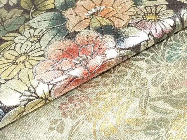 平和屋着物○九寸名古屋帯 横段花文 金銀糸 正絹 逸品
