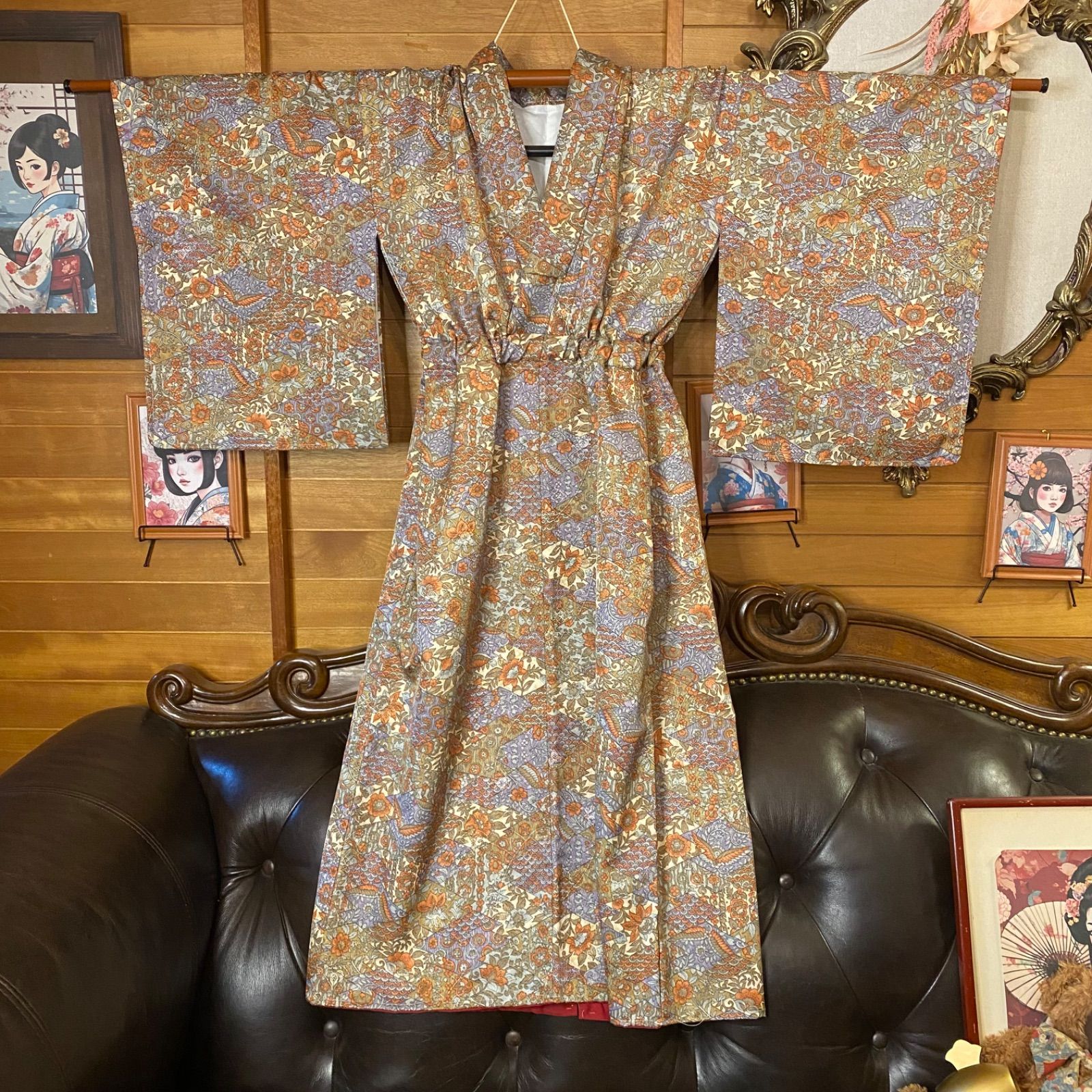 着物リメイク セミロング ワンピース ドレス 洗える 化繊 名古屋帯
