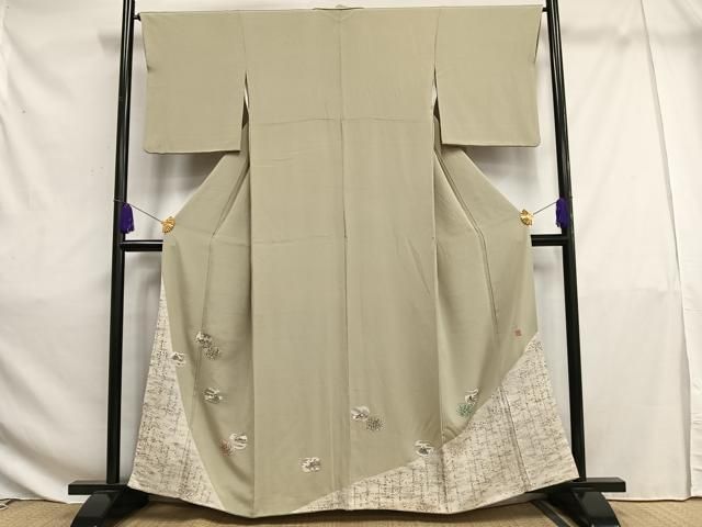 未着用　松尾光琳　小紋　源氏香　縦縞　銀彩　着物　014a d 平和屋着物□松尾光琳 色留袖 源氏歌仙図 銀彩 正絹 逸品