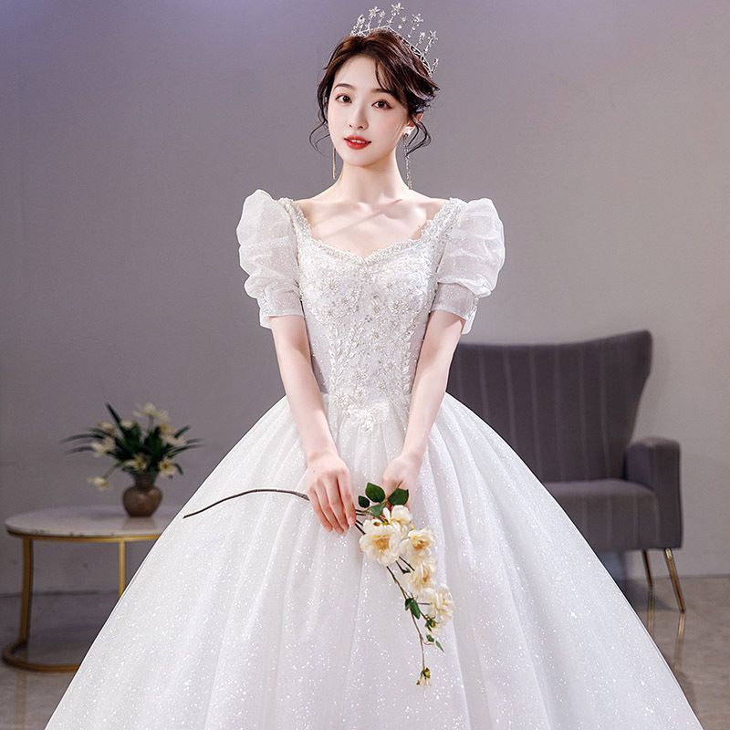 法式 軽婚纱 ロングトレーン ウエディングドレス 主婚纱 夏季 新娘 小柄向け～大きいサイズ対応-10.14