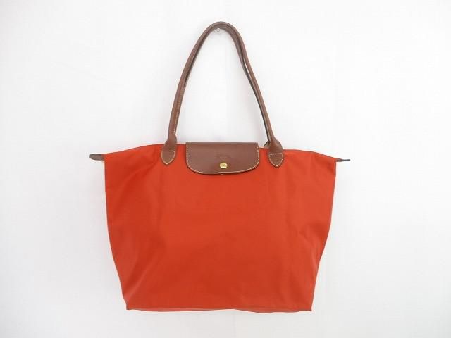 優 ロンシャン LONGCHAMP ル プリアージュ トートバッグ 折りたたみ オレンジ レザー×ナイロン 鞄