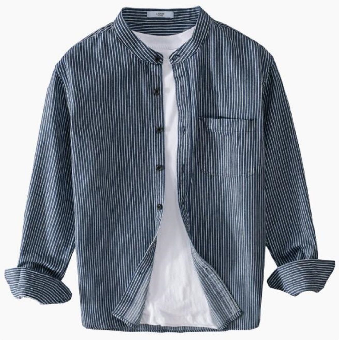長袖シャツ　シャツ　ブラウス　新品*メンズ　ストライプ　シャツジャケット　カジュアル　トップス　春秋服 ブルー【Ｍ-3XL選択】