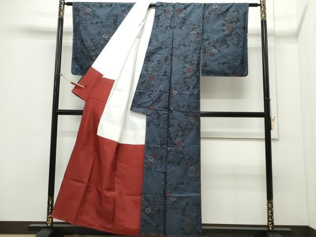 平和屋着物●上質な小紋　紬地　狩猟吉祥花文　正絹　逸品　CAAU2704yc 平和屋着物○上質な小紋 紬地 狩猟吉祥花文 正絹 逸品 CAAU2704yc