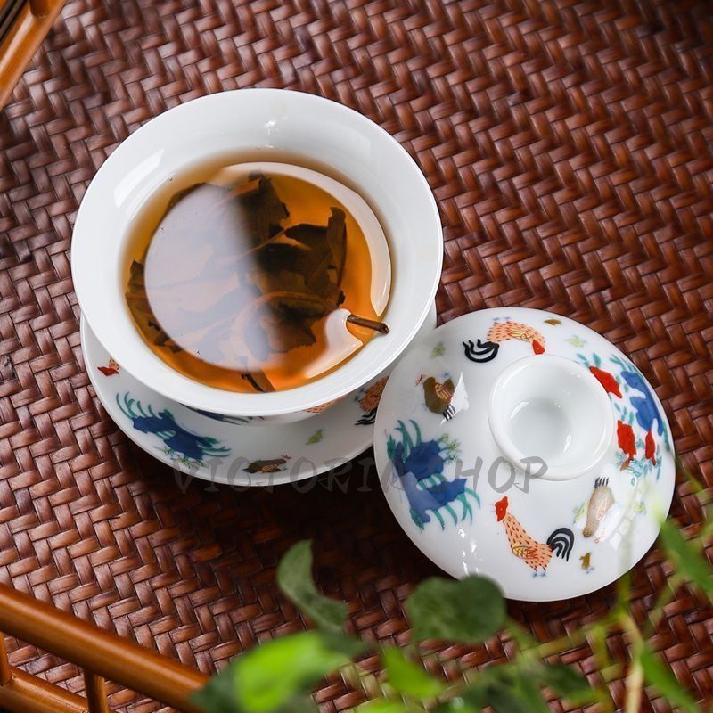 新品・未使用】雄鶏三才 蓋碗茶 茶碗 茶杯 景徳鎮カンフー 茶器