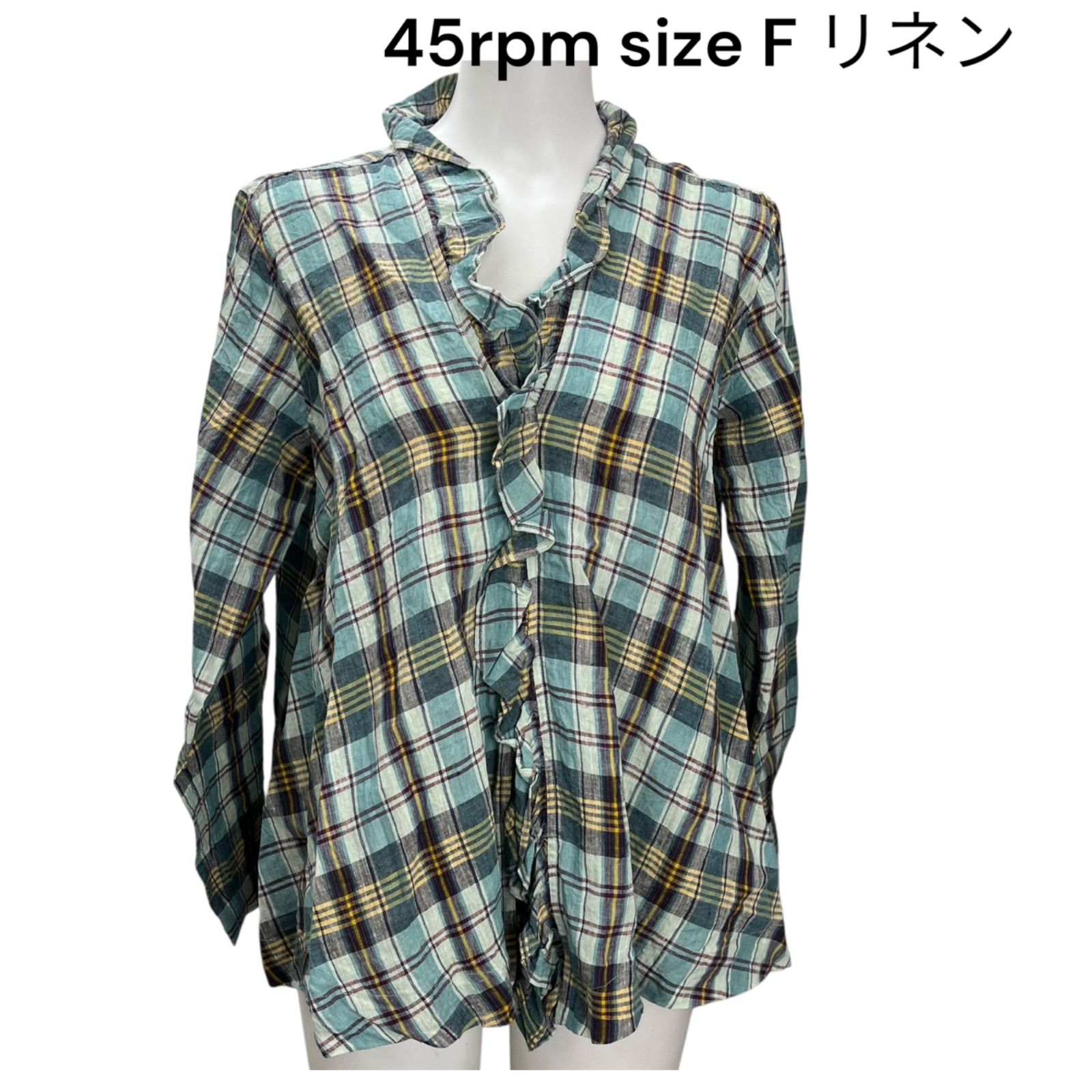45rpm 45r チェック柄 リネン シャツ ブラウス サイズフリー レディース S5Q593