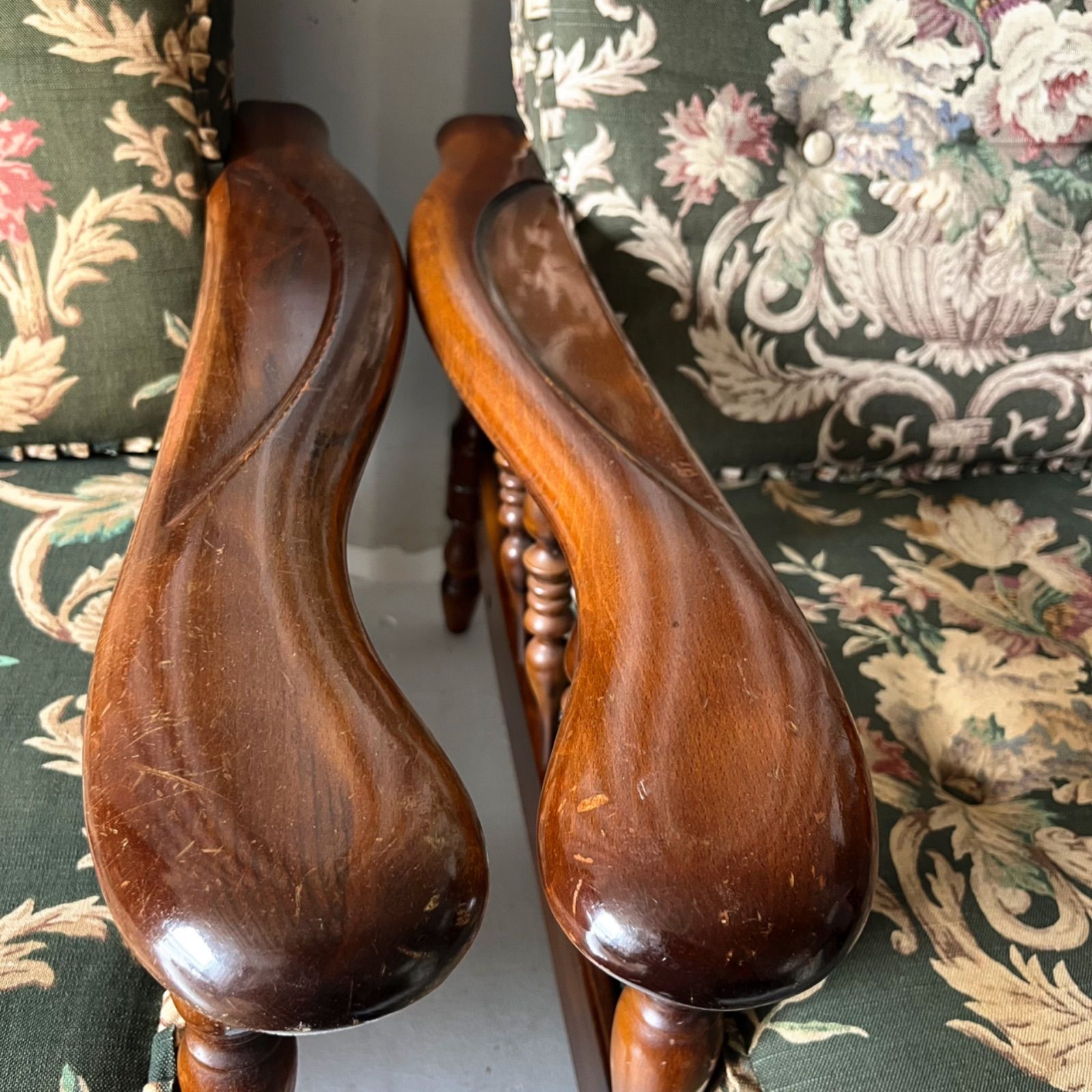 取付無料！カリモク コロニアル グリーン花柄アンティーク