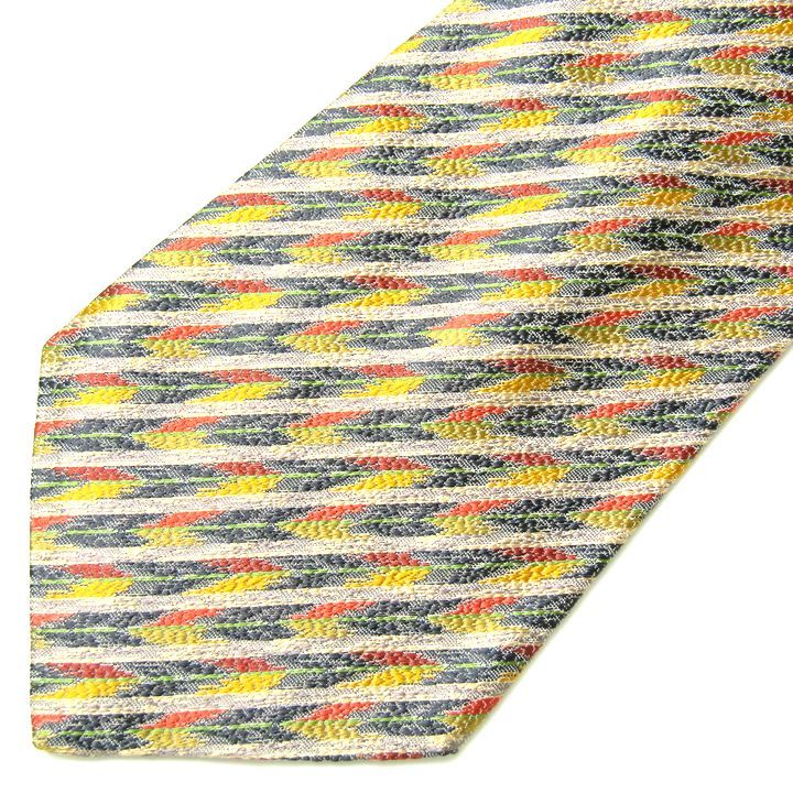 ミッソーニ ブランドネクタイ ワイドタイ ストライプ柄 水彩 シルク イタリア生地 メンズ グリーン Missoni 【中古】