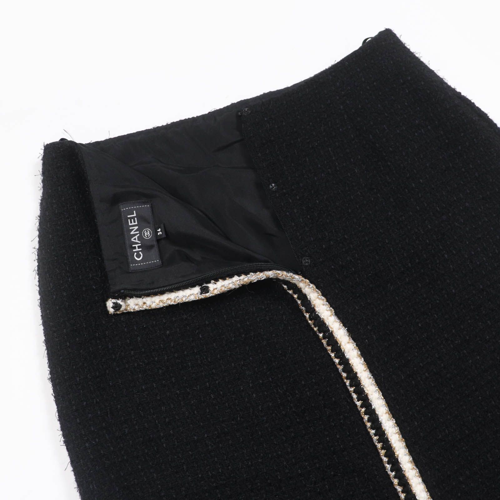 CHANEL シャネル P64628V19676 ウール ライオンパーツ 膝丈 ツイード スカート ブラック 34 フランス製 レディース SIROKUMA-CORPORATION_COM