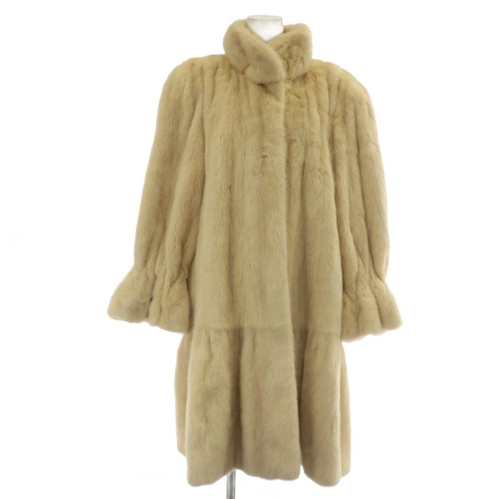 クレールドルナ エンバ Clair de Lune by EMBA ロバリア ファーコート アウター 毛皮 ミンク ミドル 肩パッド F ベージュ |XZ GY18