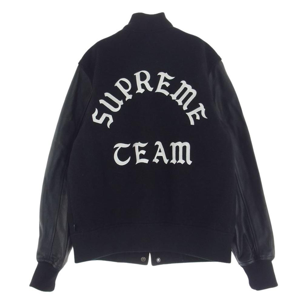 Supreme シュプリーム スタジャン 15AW Wool Varsity Crew Ceam Jacket ウール ヴァーシティ クルー チーム  ジャケット 袖レザー スタジャン ブラック系 S【中古】 - メルカリ