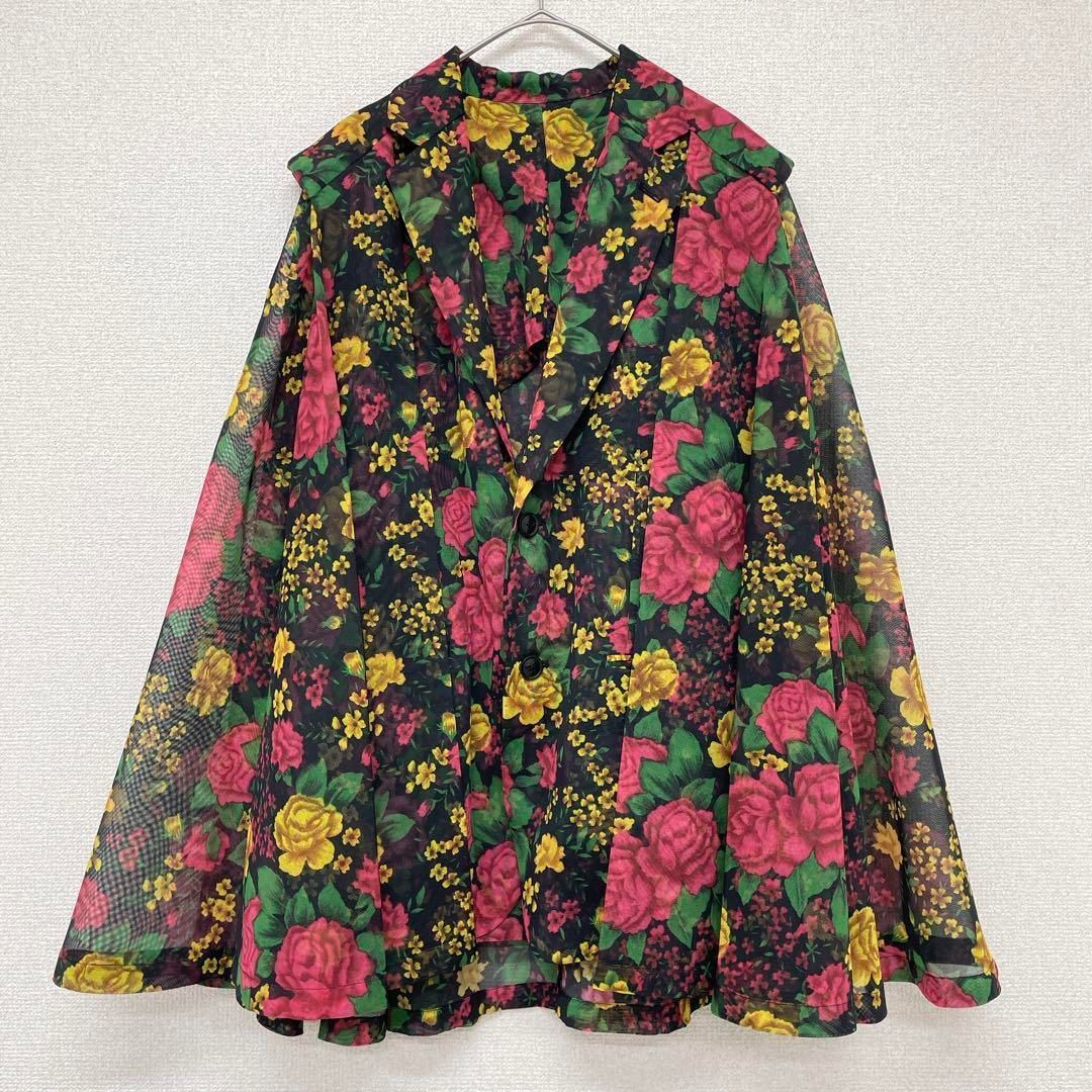 TOGA トーガ ポンチョジャケット ベストドッキング シースルー チュール メッシュ 花柄 フラワー