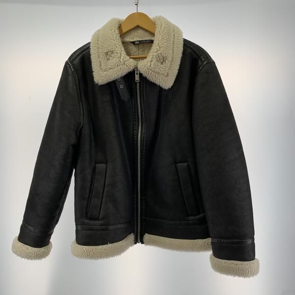 【】ZARA フェイクレザーライダースジャケット サイズM ブラック[19]