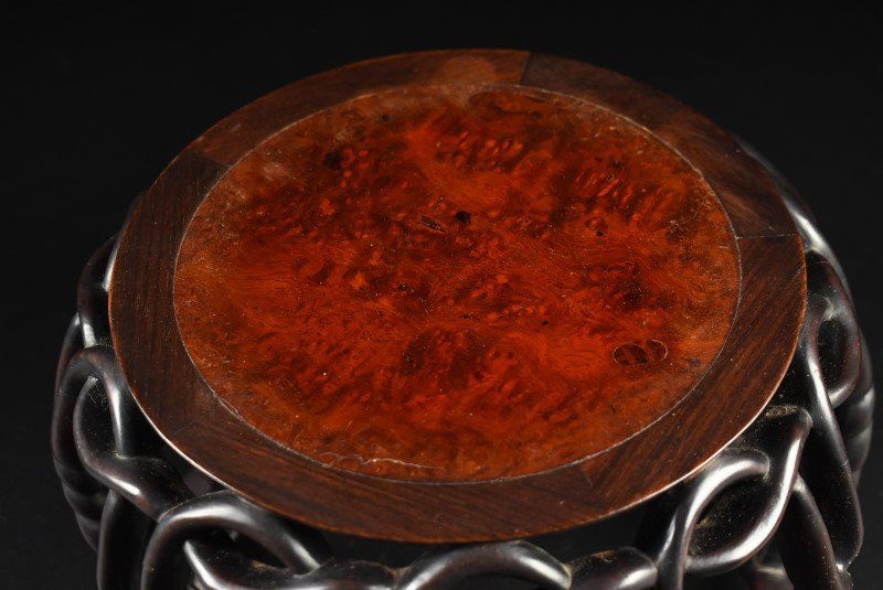 蔵A4885 唐物 葡萄玉杢丸卓 24.5ｃｍ