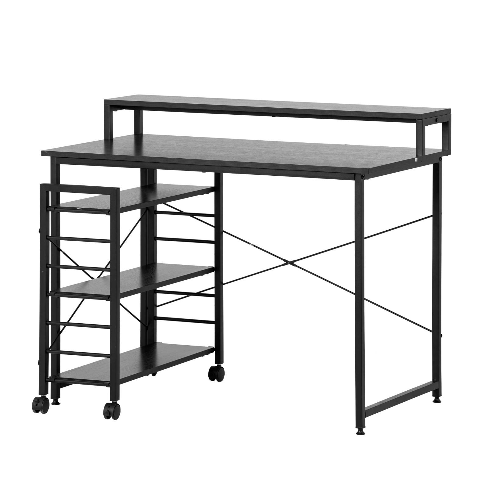【特価商品】机 書斎デスク 学習机 分離型ラック 3段ラック 収納棚 平机 移動式 収納机 キャスター付ワゴン PCデスク 勉強机 幅100cm オフィスデスク ワゴンラック付デスク 北欧 デスク シンプ