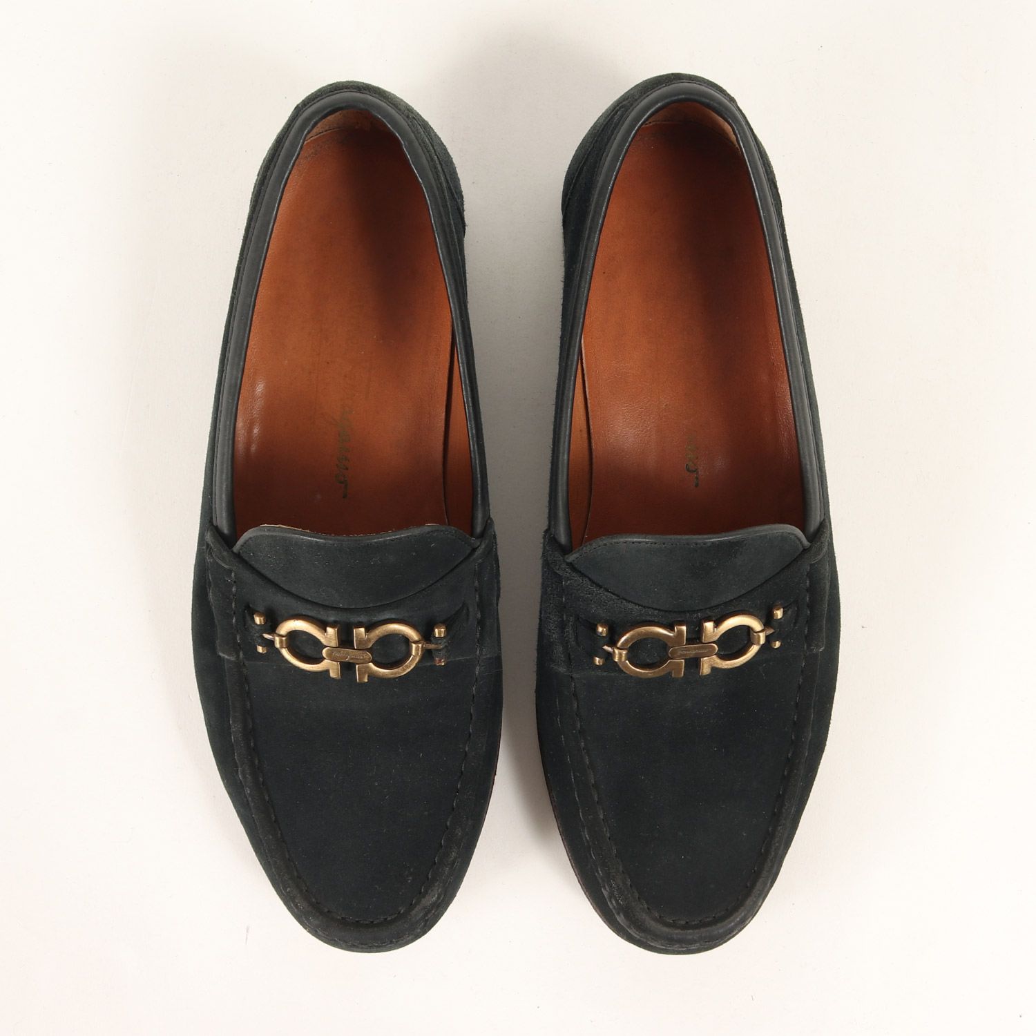 フェラガモ スウェード ローファー 黒/ size 7（25cm相当） FERRAGAMO フェラガモ Ferragamo 靴 メンズ ブランド ダブル