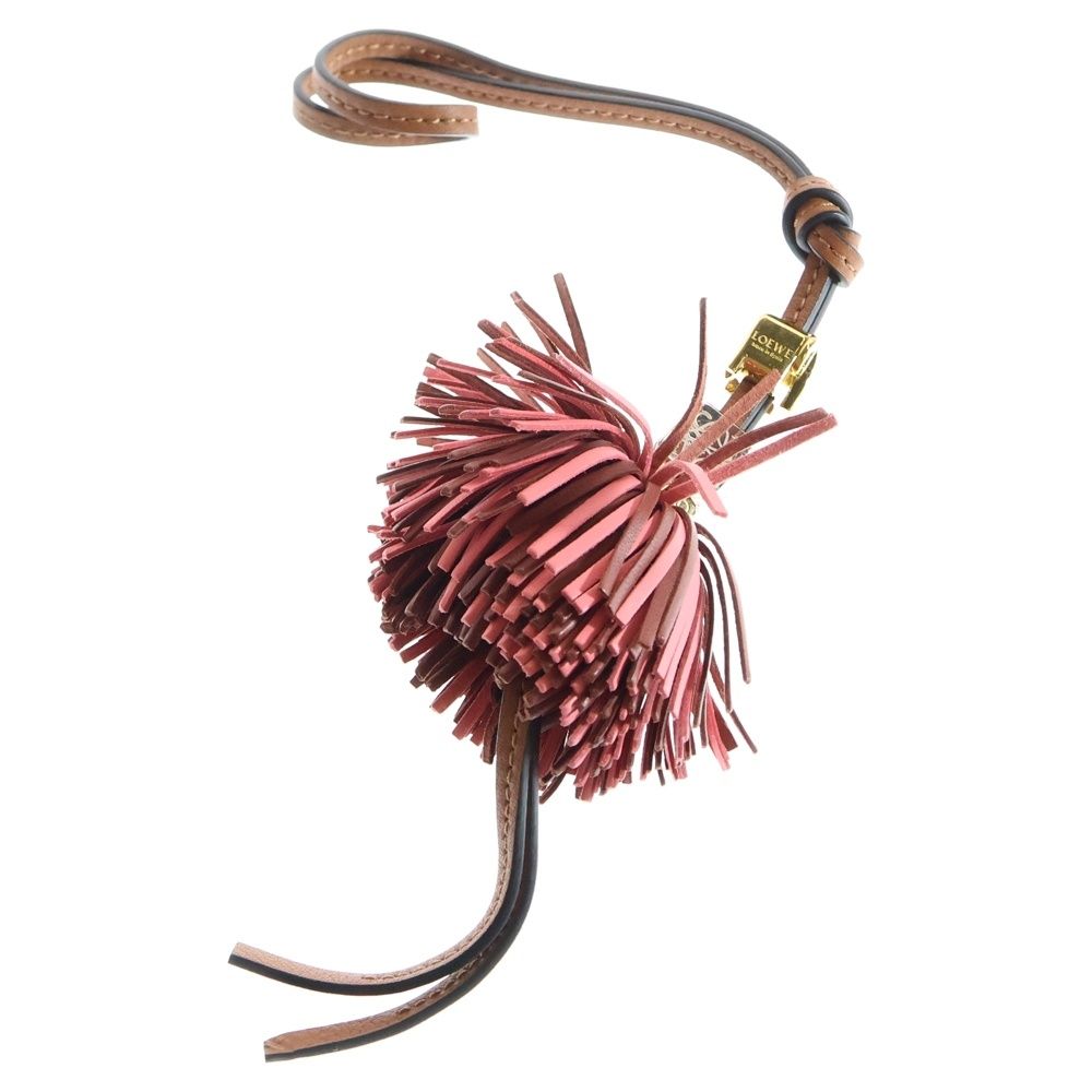 LOEWE ロエベ アナグラム フリンジ キーホルダー バッグチャーム ピンク×ブラウン ゴールド金具