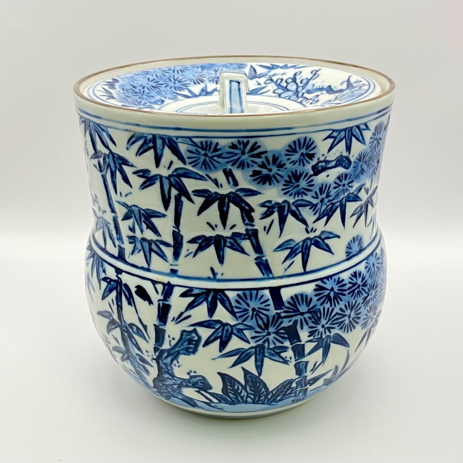 染付 水指 箱無 平安 高野昭阿弥 山水図 染付祥瑞水