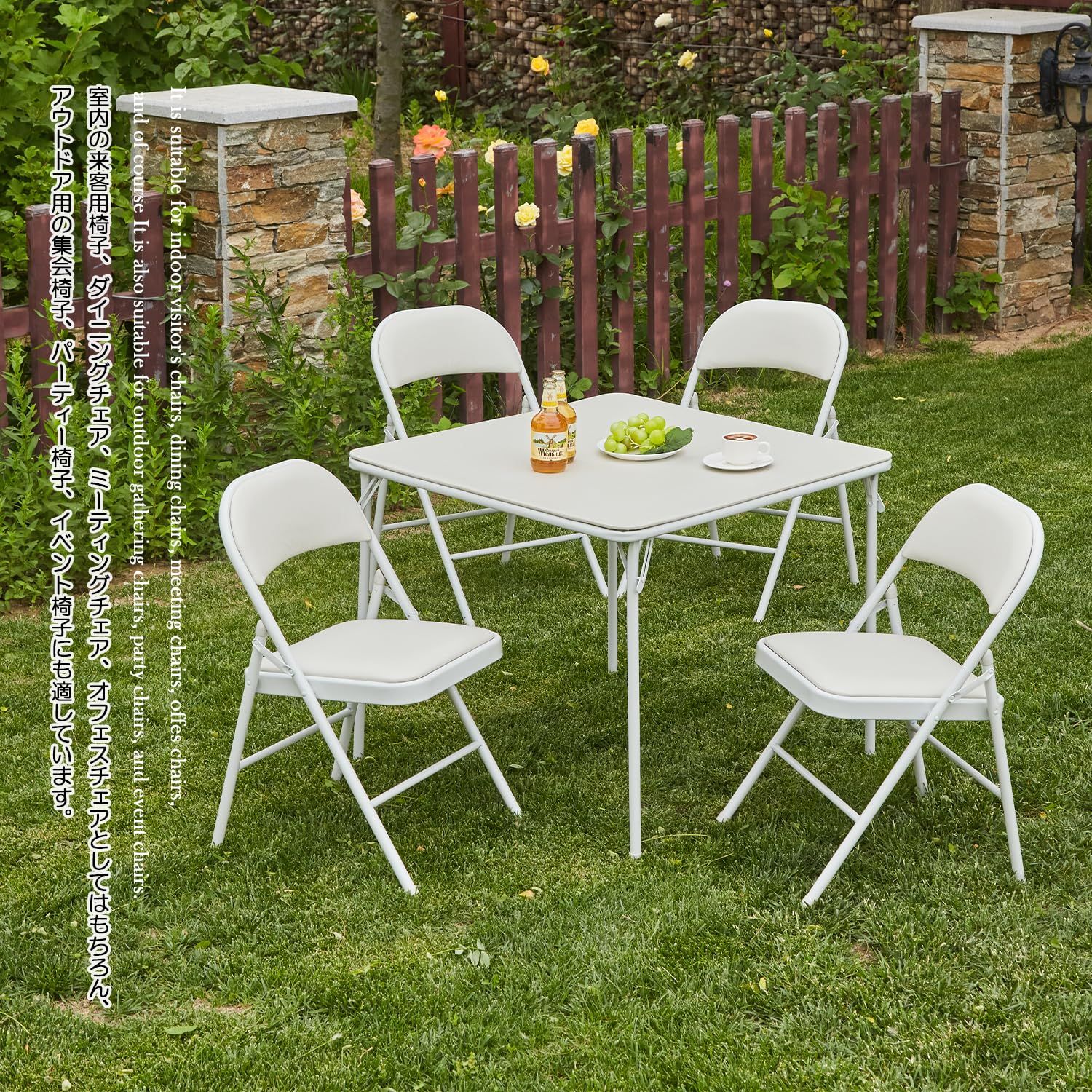 KAIHAOWIN パイプ椅子 折りたたみ椅子 リビングチェア PU素材 背もたれ 省スペース 組立不要 安定性 耐久性 会議 イベント ダイニング ホワイト 4脚セット