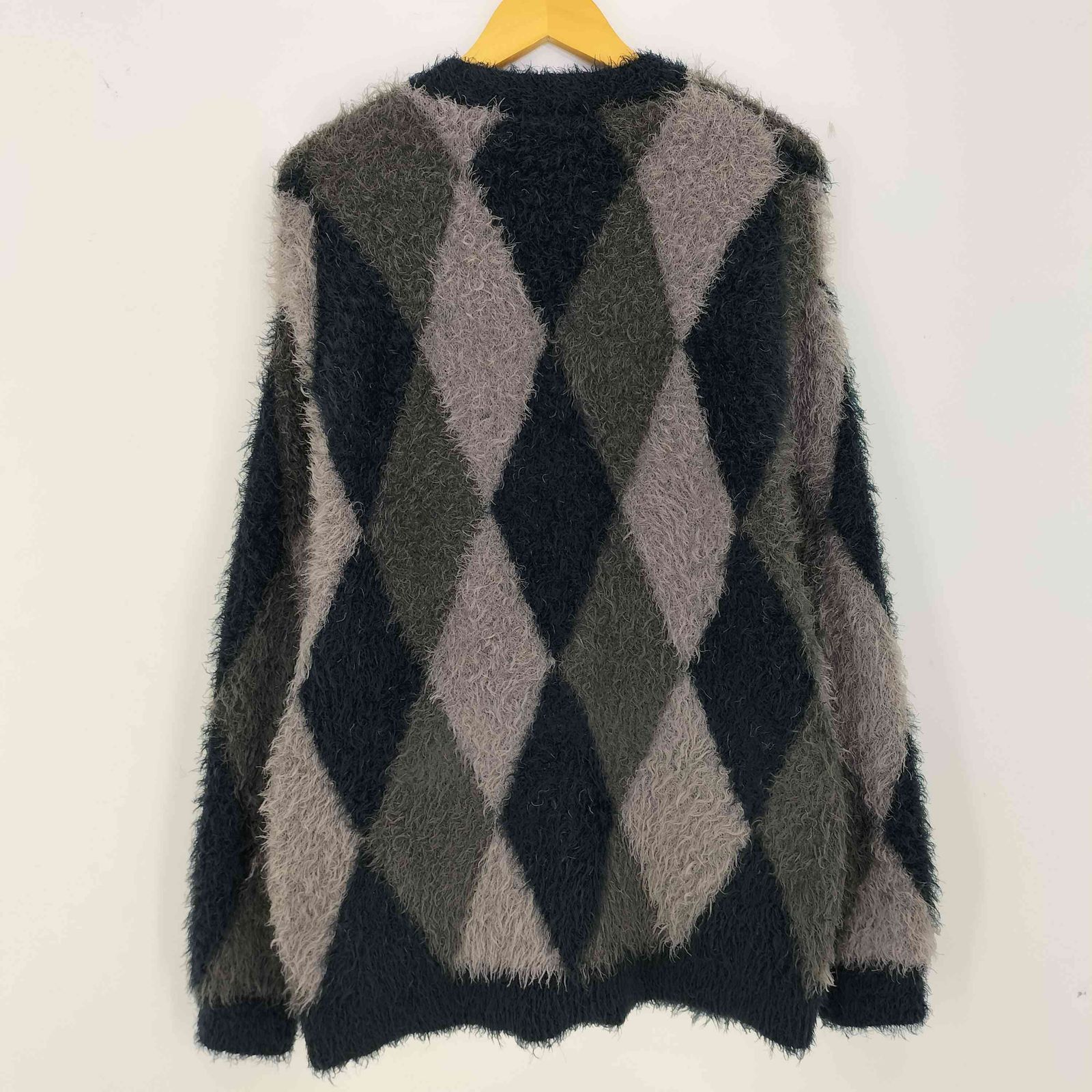 N NUMBER RE FEATHERY YARN ARGYLE JACQYARD KNIT CARDIGAN