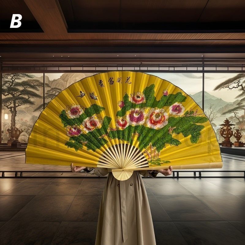 Yahoo!オークション - 特大 巨大 扇/飾り扇子/花鳥文/竹骨紙扇