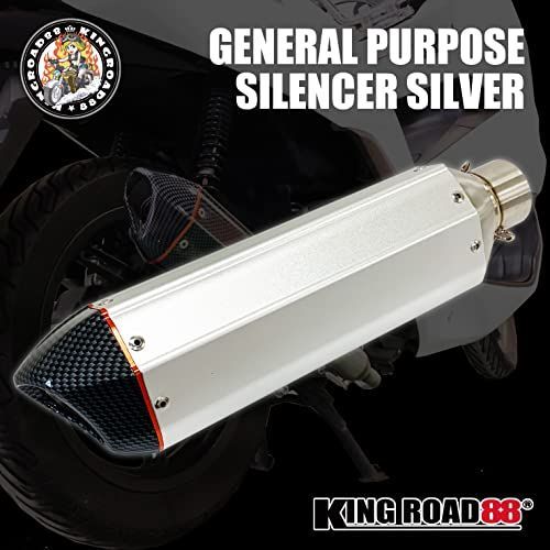 シルバー スリップオンマフラー バイクマフラー サイレンサー 汎用 マフラー 38mm - 50.8mm 変換アダプター付 (シルバー)