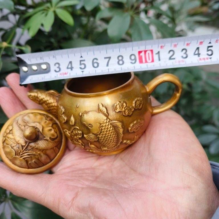 【爆買い！】 銅器 置物 工芸品 装飾品 茶道具 煎茶器 茶壺 徳利 蓮花鯉 工芸品