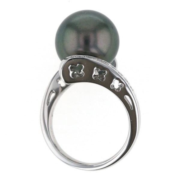 Pt900 プラチナ リング 黒蝶真珠 13.0mm ダイヤモンド 0.22ct ブラック 