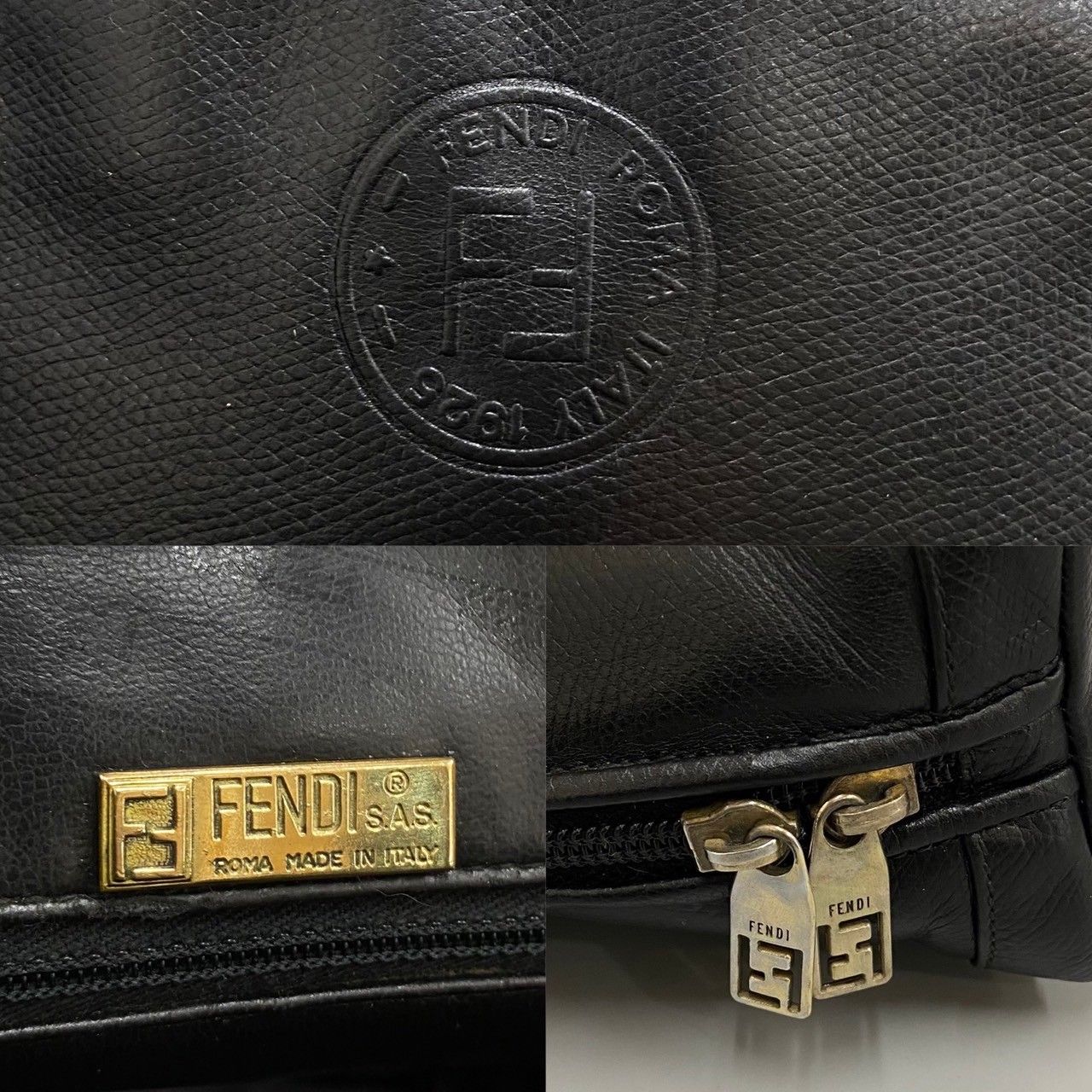 極上 美品 希少品 FENDI フェンディ FF ロゴ レザー 本革 ミニ 