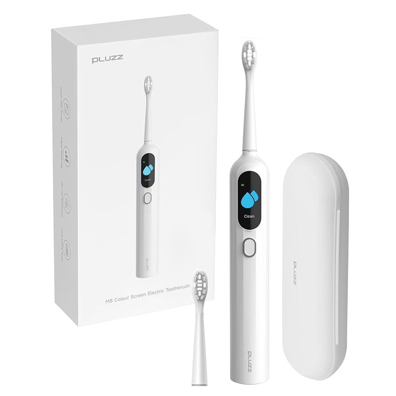 【収納ボックス付き】PLUZZ電動歯ブラシ M8 スマート音波歯ブラシ ソニック歯ブラシ デュポン社製ブラシヘッド2本 高速音波振動 スマート電子表示パネル IPX7 USB充電式 電動歯磨き 1
