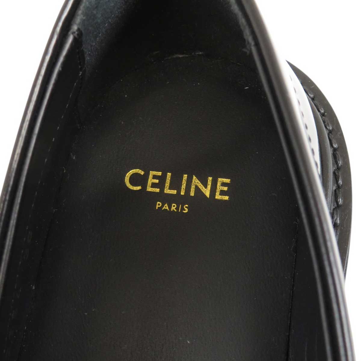 CELINE ブラック フリンジ ローファー37.5 ブラック・ゴールドチェーン CELINE ブラック ローファー フリンジ付き