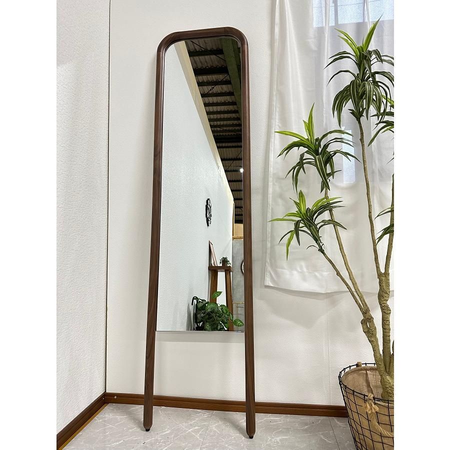 アウトレット ミラー 鏡 幅40cm 立て掛け 姿鏡 全身鏡 天然木 北欧 ミラー 完成品 スーク ウォールナット 70527Ｄ