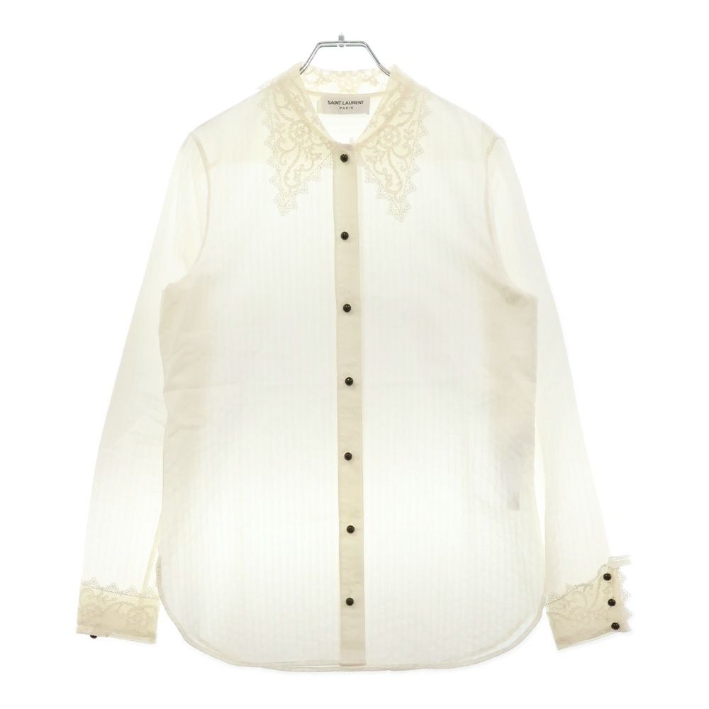 SAINT LAURENT PARIS サンローランパリ Lace Inserts Shirts レース コットン 長袖シャツ ホワイト レディース 661141 Y3D31