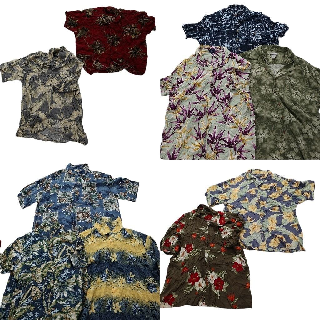 古着卸 レーヨン系 アロハシャツ 半袖シャツ 10枚セット メンズ XL リーフ柄 ハイビスカス パームツリー 古着 NA3339