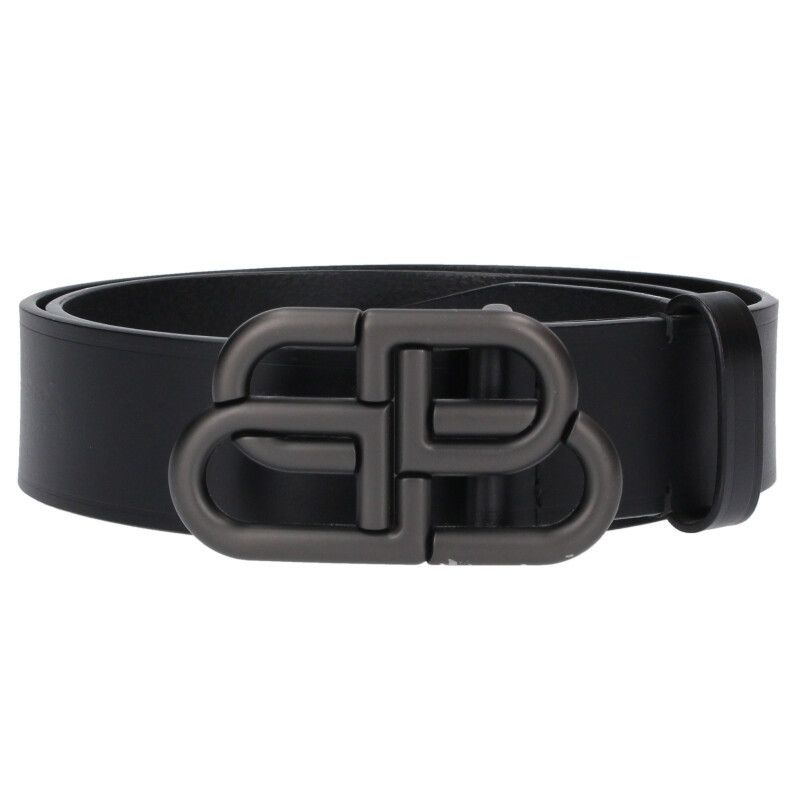 BALENCIAGA ブラックレザーベルト BBロゴ