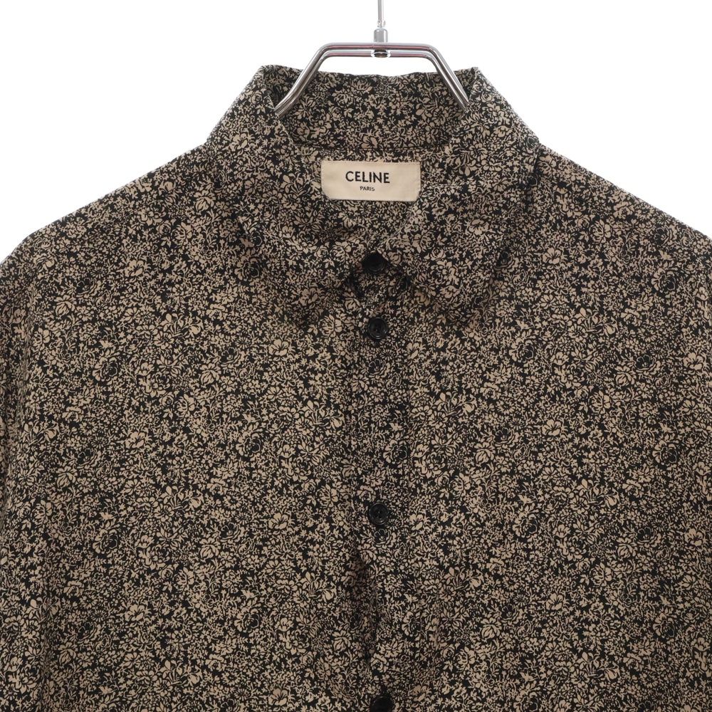CELINE - CELINE セリーヌ 20AW Viscose flower print long sleeve shirt ビスコースフラワープリントロングスリーブシャツ 長袖シャツ エディスリマン ブラック/ブラウン2C028570K CELINE (セリーヌ) 20AW Viscose flower print long sleeve