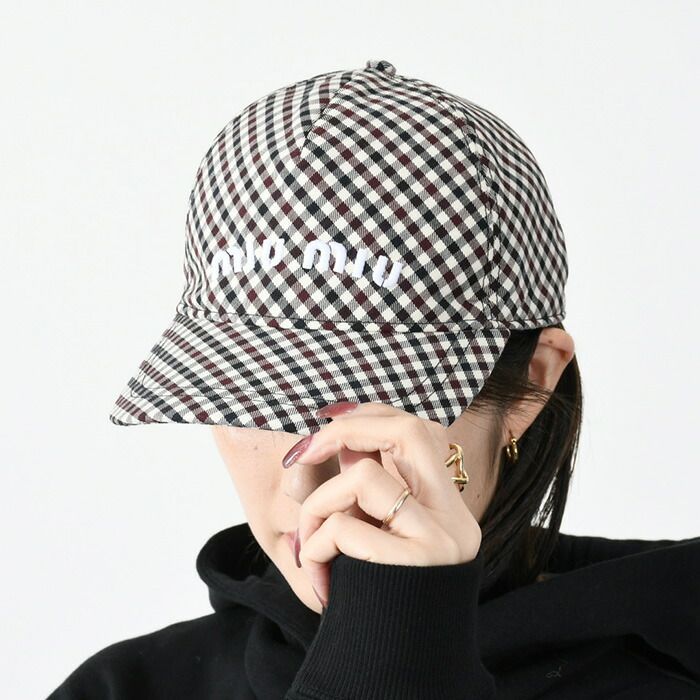 miu miu ブラック キャップ ドットリボン付き miu MIUMIU ミュウミュウ ベースボールキャップ 5HC179 2F87
