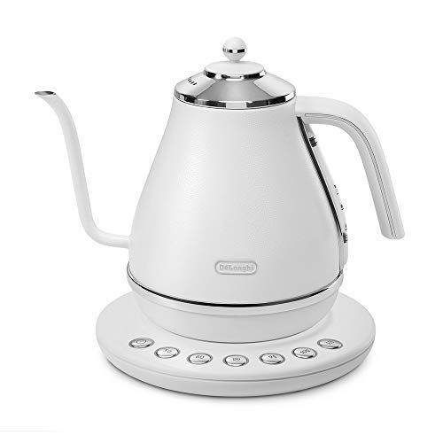 2)ホワイト_2)温度調整あり_1)ケトル単品 De'Longhi (デロンギ) 電気カフェケトル アイコナ KBOE1230J-W 温度調整機能付き ステンレス ハンドドリップ 1.0L ワンプッシュ5段階温度設定 20分保温機能 正確な注ぎ心地 見やすい水