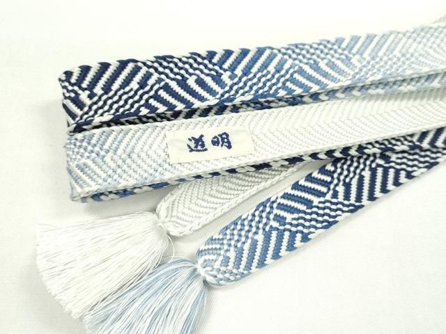 平和屋本店□極上 有職組紐道明 帯締め 笹浪組 つづれ錦 青 宮内庁御用