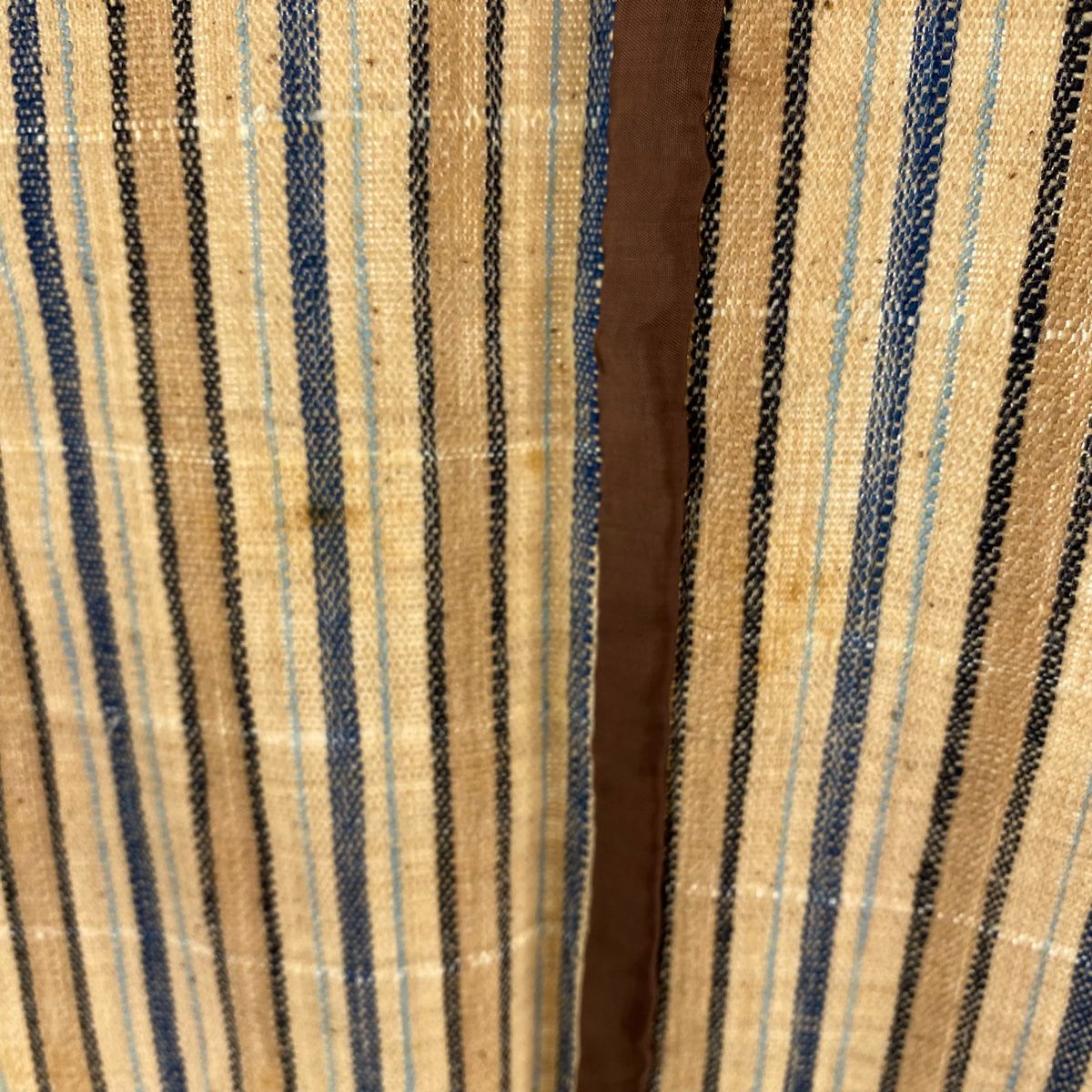 紬 身丈150.5cm 裄丈60.5cm S 袷 丹波布 バチ衿 胴抜き 縦縞 薄茶色 綿  