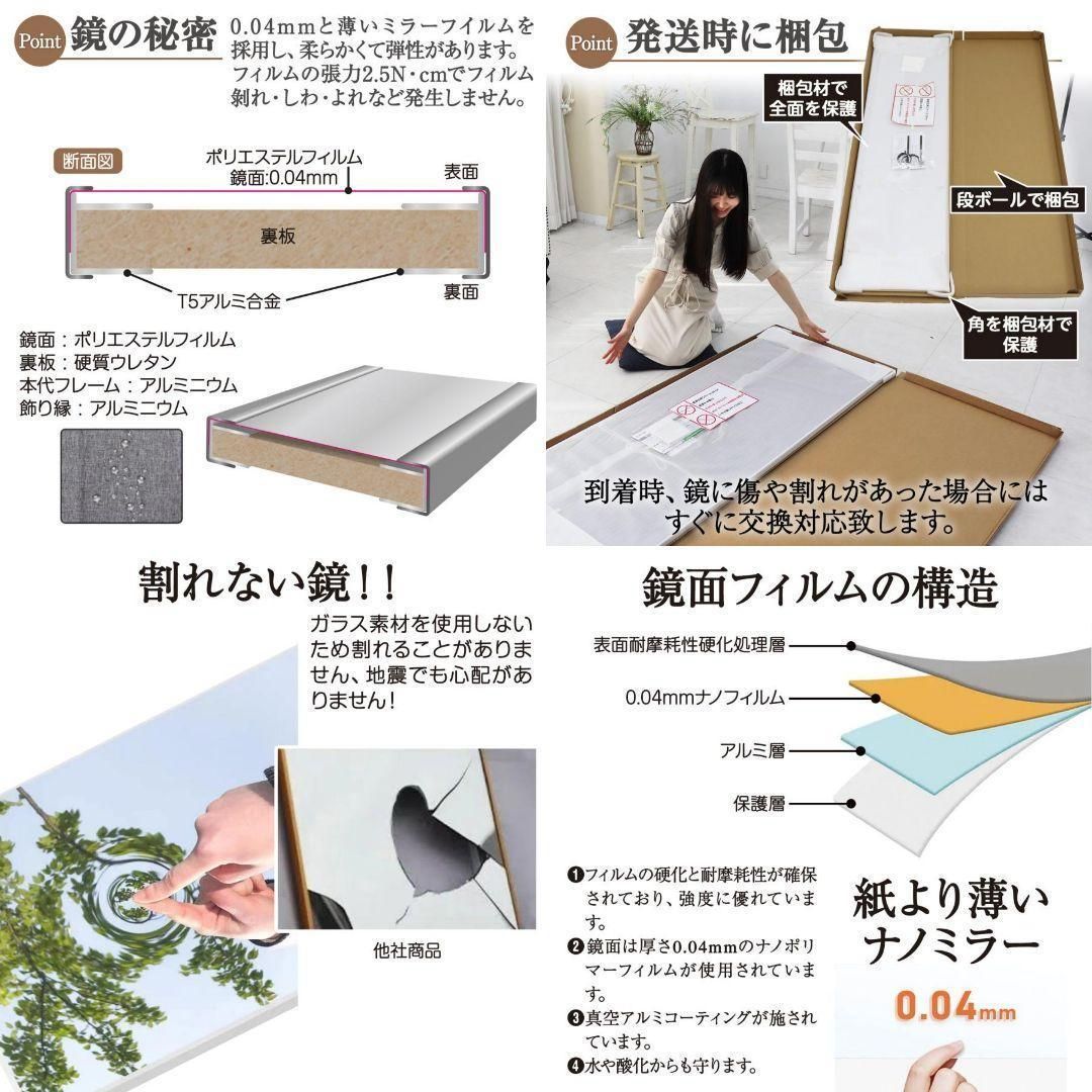 割れない鏡 100x160 姿見 大型 軽量 スタンドミラー ホワイト 2101