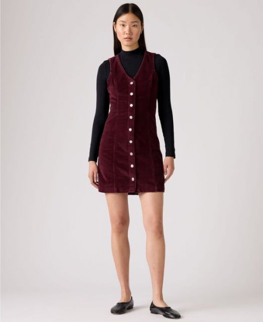 送料無料 リーバイス レディース ワンピース トップス Women s Vianna Denim Button-Front Vest Dress Tawny Port Cord Od 8W T3