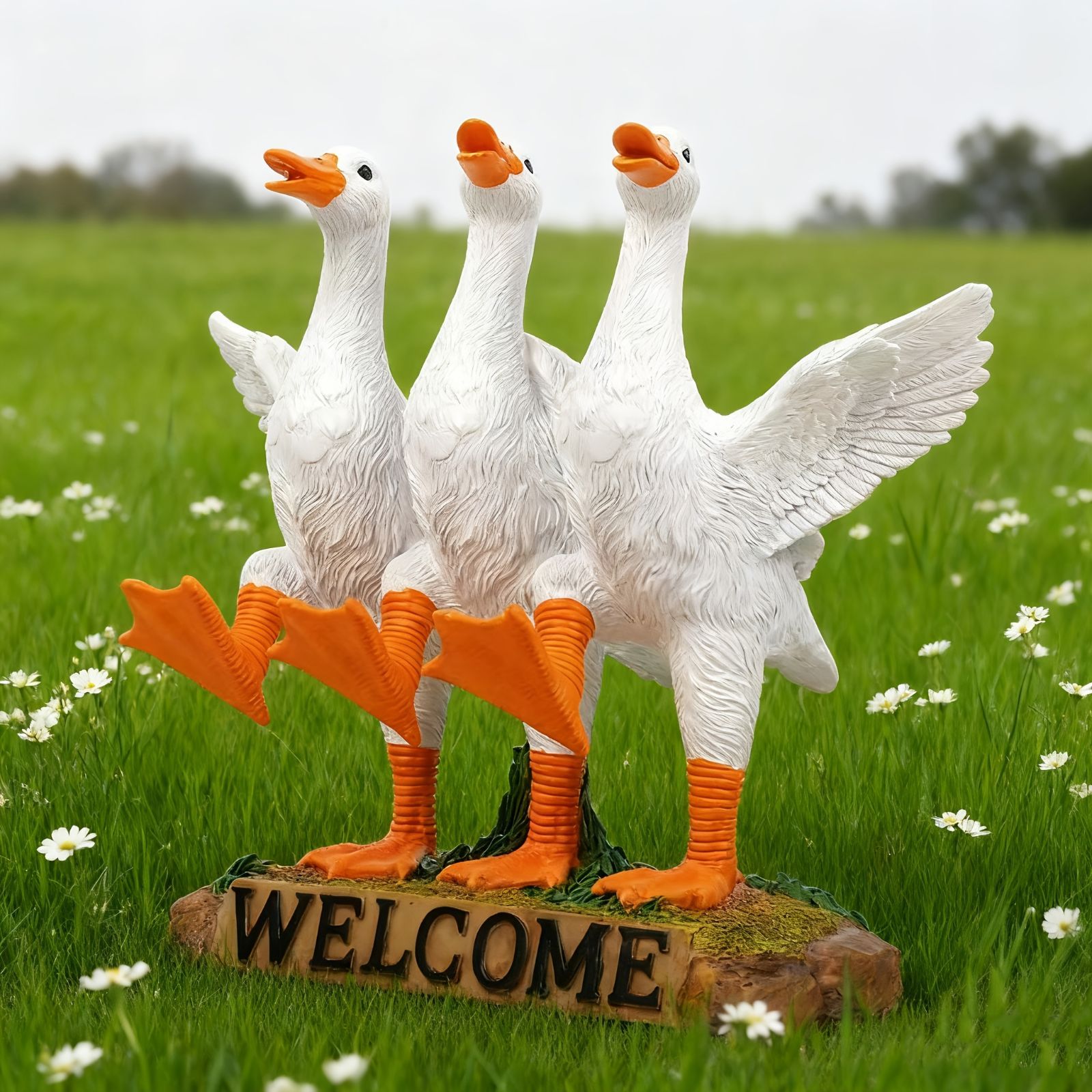 置物 オブジェ ガーデンオーナメント 踊っている３羽のアヒル あひる ウェルカムデザイン 屋外 屋内 室内 インテリア 玄関 リビング ダイニング 装飾 庭 ガーデニング 装飾 ガーデン ギフト インテリア用品 贈り物 雑貨